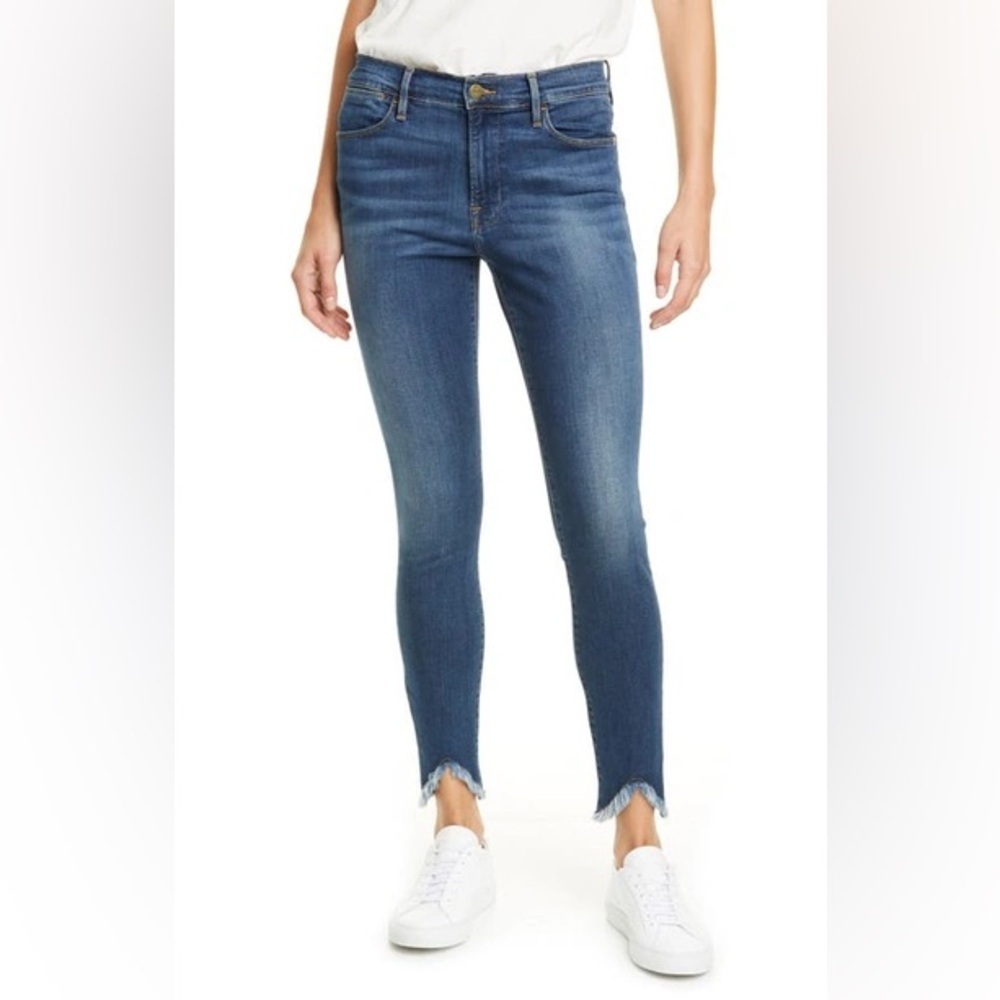 Frame Le High Skinny Jeans Sulham Blue Raw Hem Ankle High Rise Size 27 - Picture 3 of 16